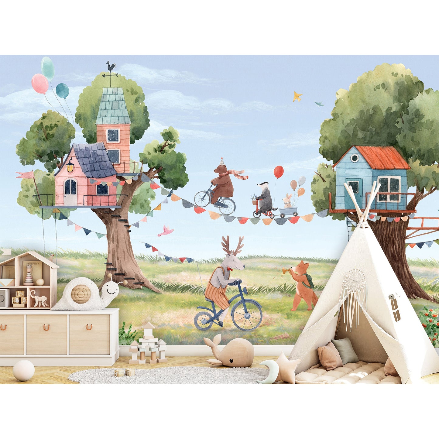 はがせるミューラル壁紙 のりなし Oliver Robins Treehouse Party W13355