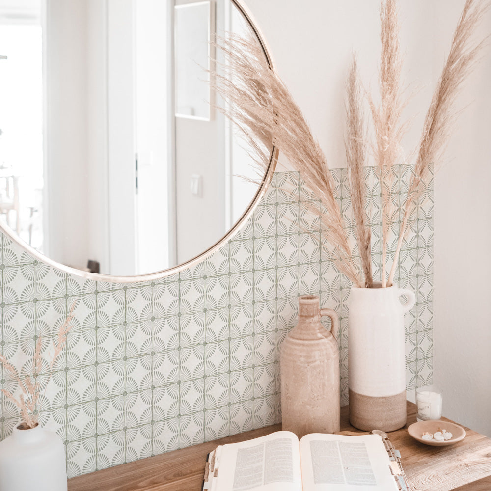 【3本セット】EASY WALL TAPE レトロタイルデイジー/グレー EWT06 イージーウォールテープ （幅23cm×6m）