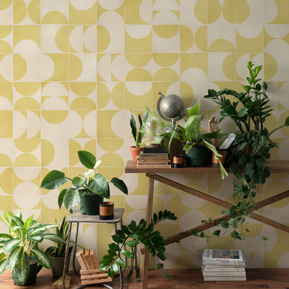 【5本セット】EASY WALL TAPE ジオメトリックタイル/イエロー EWT09 イージーウォールテープ （幅23cm×6m）