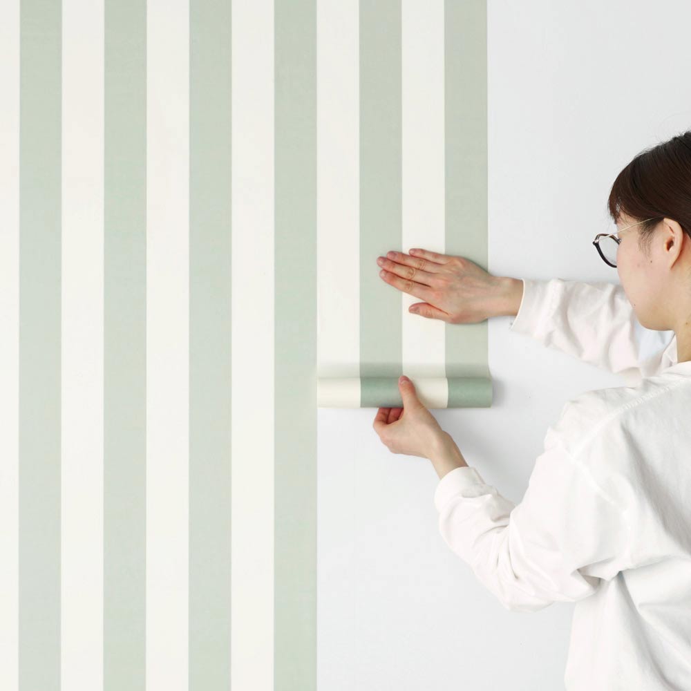 マステ感覚で貼る壁紙 EASY WALL TAPE ストライプ/くすみグリーン EWT33 イージーウォールテープ （幅23cm×6m）