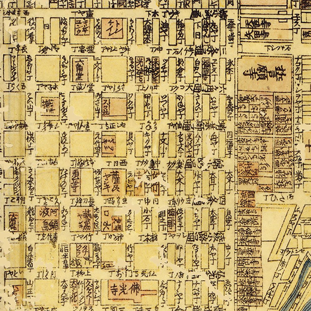 水だけで貼れる壁紙 Hattan OldMap ハッタン 古地図 京都/縦 「に」セット 6枚セット