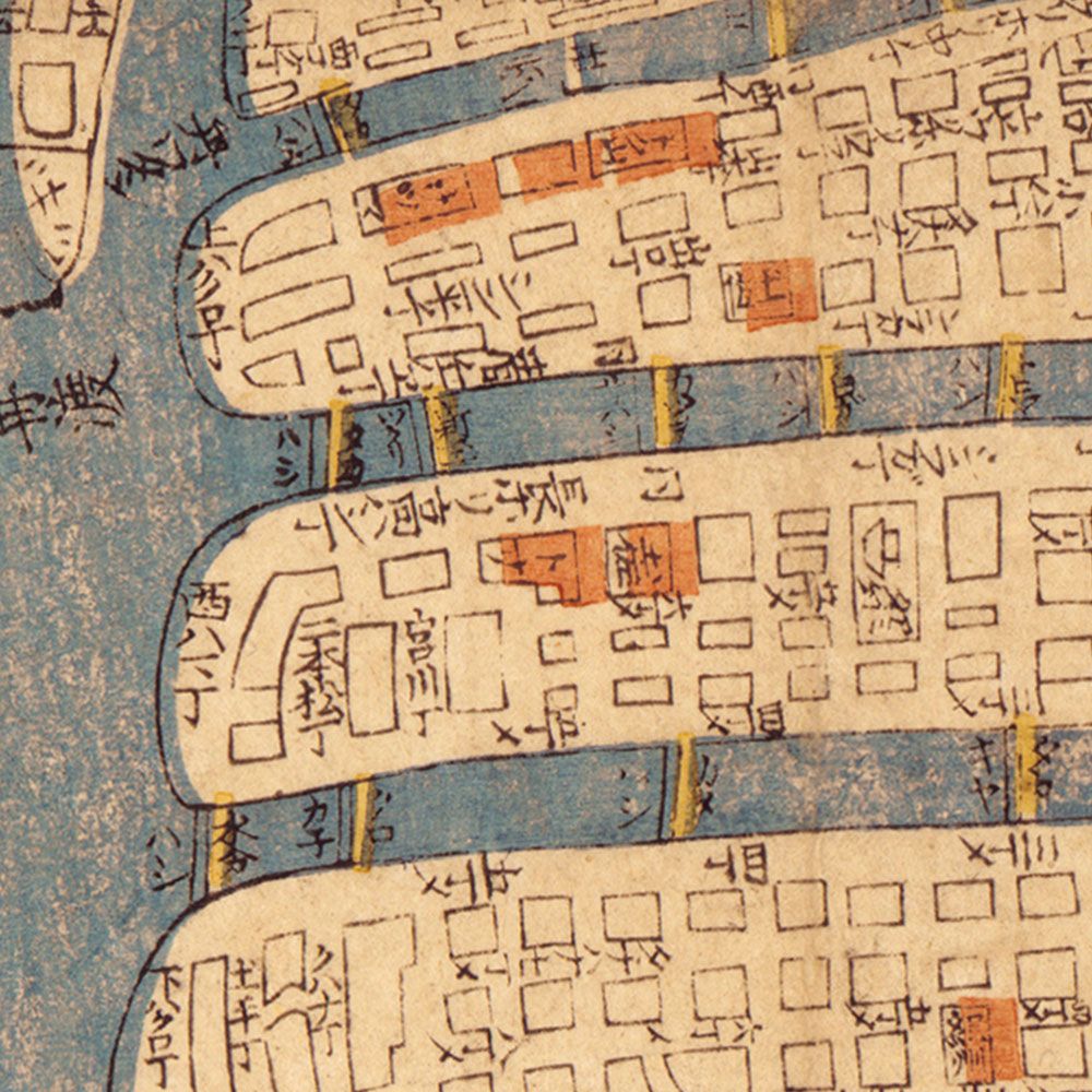 水だけで貼れる壁紙 Hattan OldMap ハッタン 古地図 大阪 大坂 「へ」セット 6枚セット