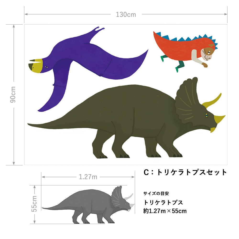 貼ってはがせる ウォールステッカー となりのへやはどんなへや? きょうりゅうのへや C:トリケラトプスセット