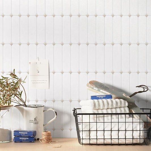 貼ってはがせる シール壁紙 「Hatte me! （ハッテミー）」 リメイクシート ラウンドタイル （65cm×2.6mサイズ） ROTI-10 / ホワイト×ダークベージュ