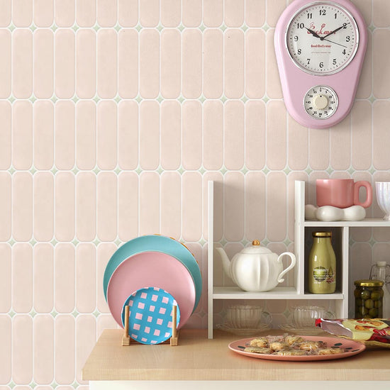 貼ってはがせる シール壁紙 「Hatte me! （ハッテミー）」 リメイクシート ラウンドタイル （65cm×2.6mサイズ） ROTI-21 / コーラル×グリーン