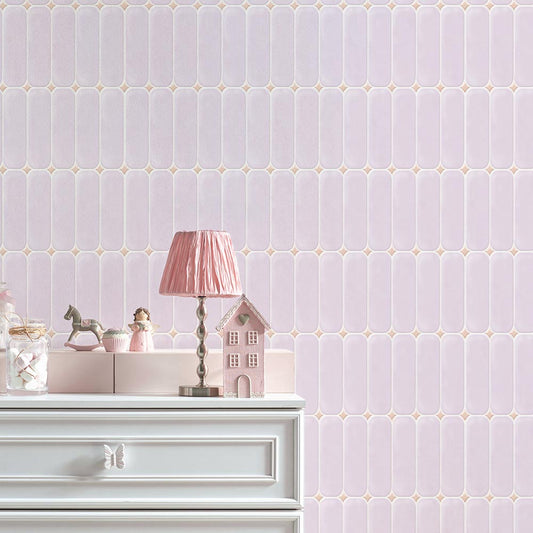 貼ってはがせる シール壁紙 「Hatte me! （ハッテミー）」 リメイクシート ラウンドタイル （65cm×2.6mサイズ） ROTI-24 / パープル×ダークコーラル