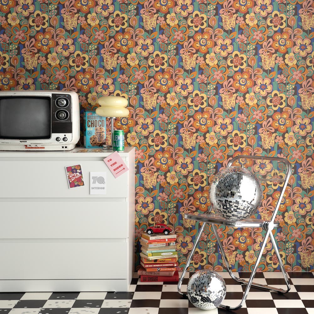 はがせる壁紙 のりなしタイプ レトロトレ リバイバルウォールペーパー (49cm×3mサイズ) NRT-RV01 フラワーヘブン
