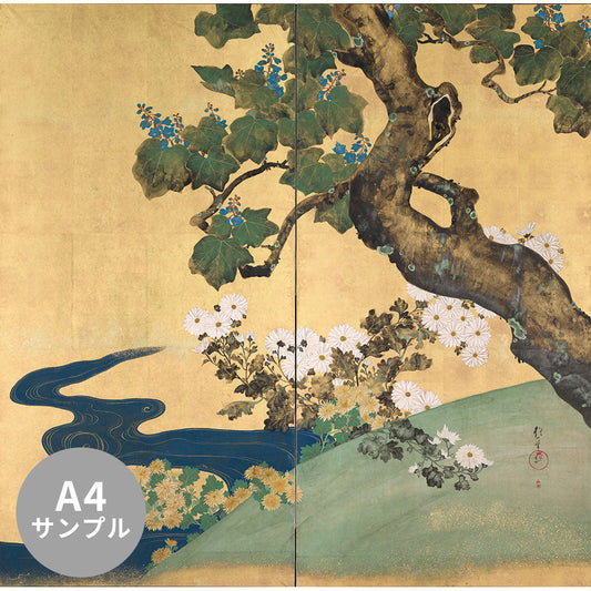 【サンプル】はがせるミューラル壁紙 シールタイプ 酒井抱一 桐菊流水図屏風 TSO-N00106