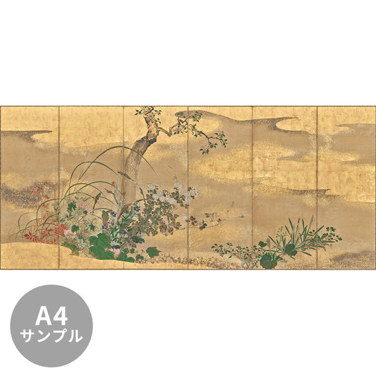 【サンプル】はがせるミューラル壁紙 シールタイプ 渡辺 始興 四季花木図屏風 左隻 TSO-N00107