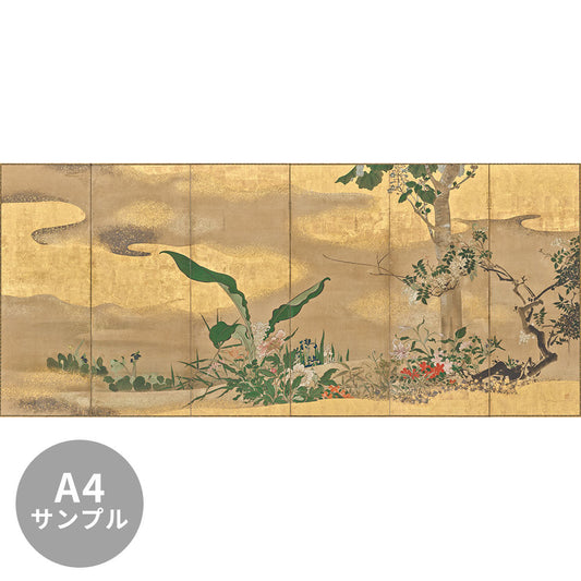 【サンプル】はがせるミューラル壁紙 シールタイプ 渡辺 始興 四季花木図屏風 右隻 TSO-N00108
