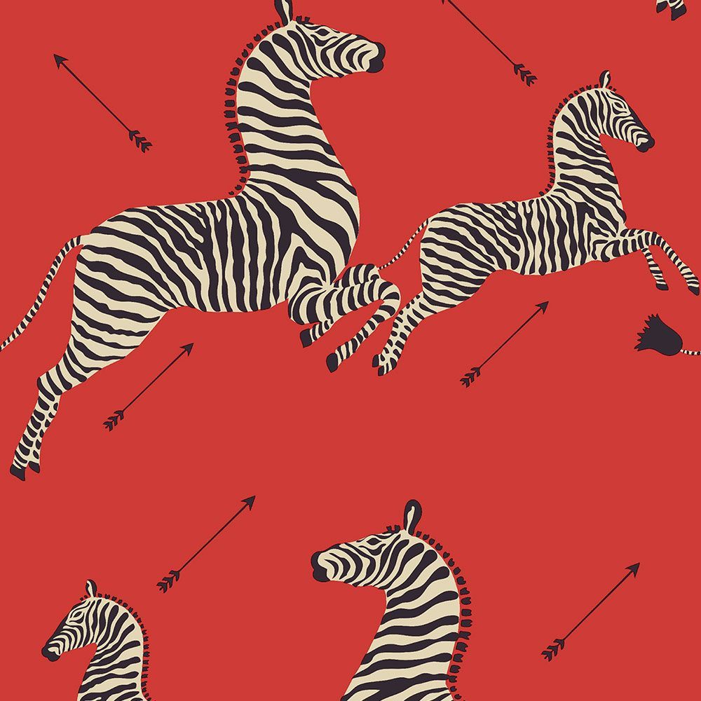 はがせる 壁紙 シール 「NU WALLPAPER」Masai Red Zebra Safari Scalamandre Self Adhesive Wallpaper / SCS3869