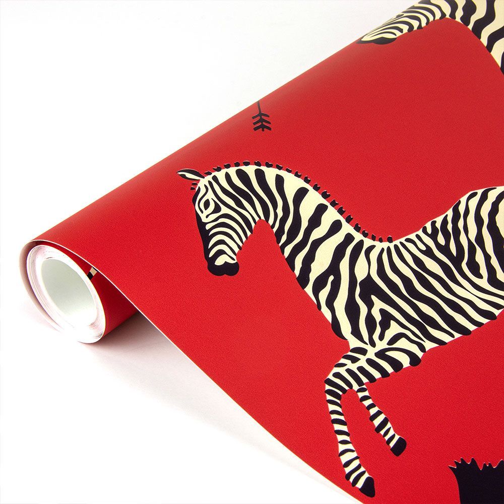 はがせる 壁紙 シール 「NU WALLPAPER」Masai Red Zebra Safari Scalamandre Self Adhesive Wallpaper / SCS3869