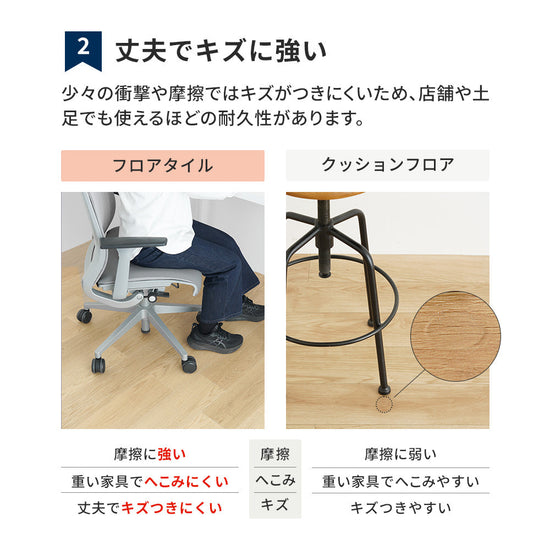 フロアタイルのおすすめポイント 丈夫で傷がつきにくい 店舗や土足使用もOK