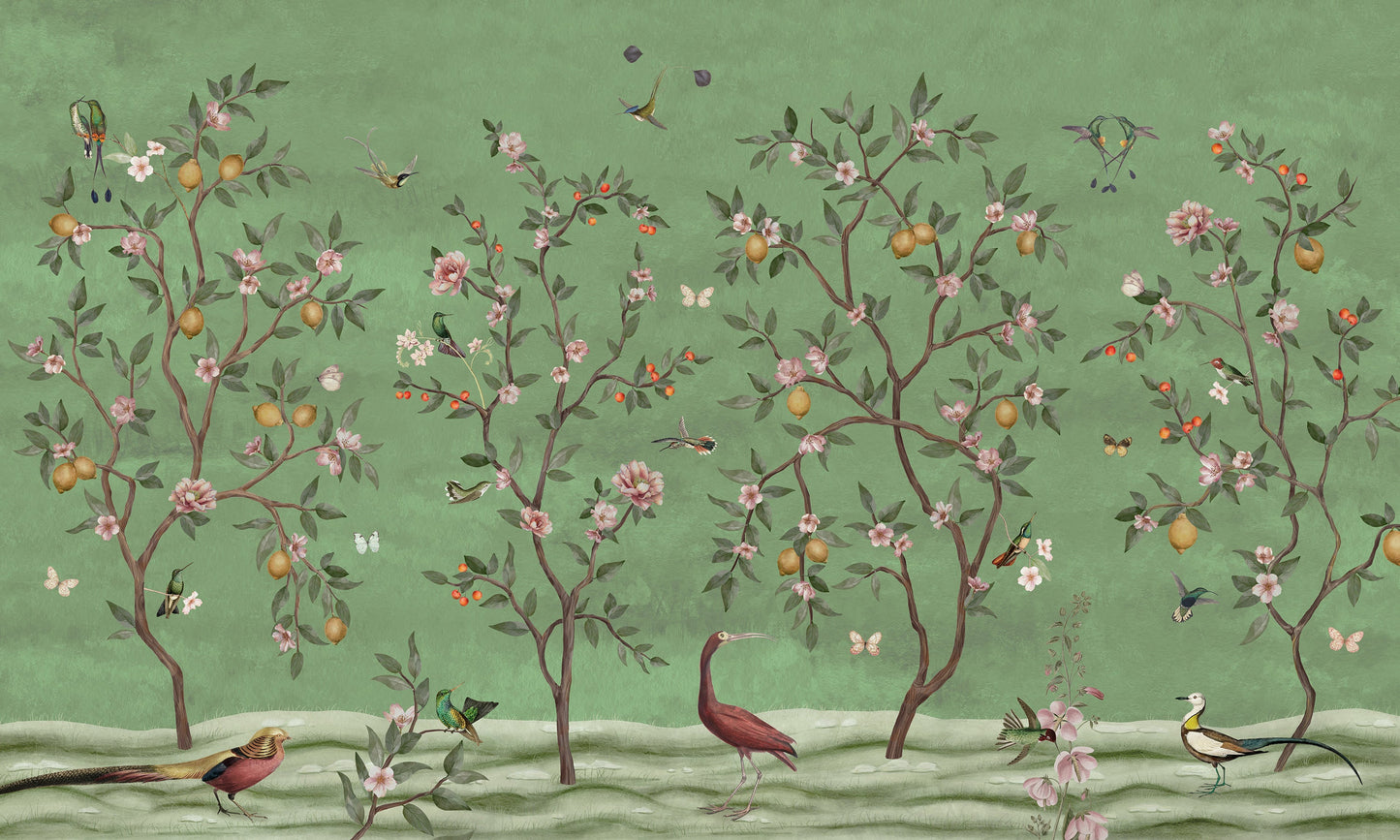 はがせるミューラル壁紙 のりなし Sir Edward Lemon Tree Chinoiserie Green W13371