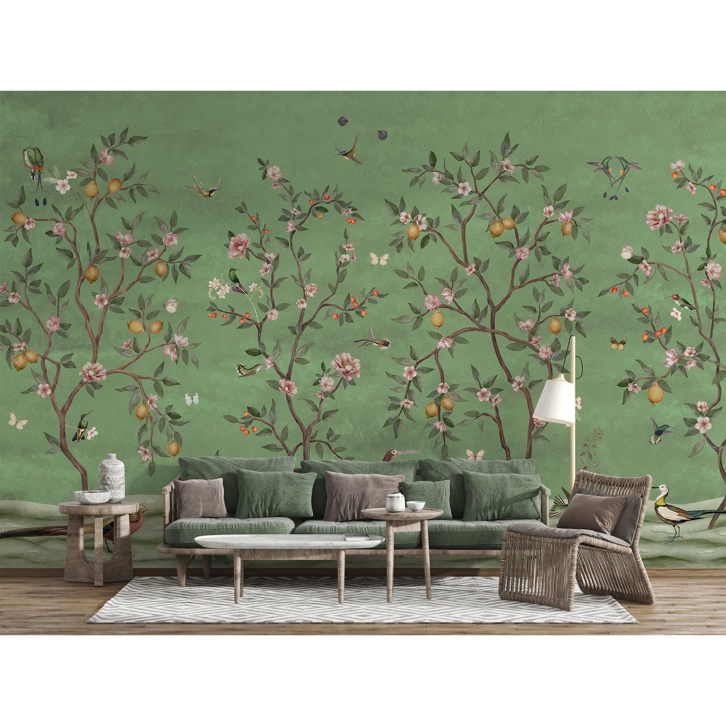 はがせるミューラル壁紙 のりなし Sir Edward Lemon Tree Chinoiserie Green W13371