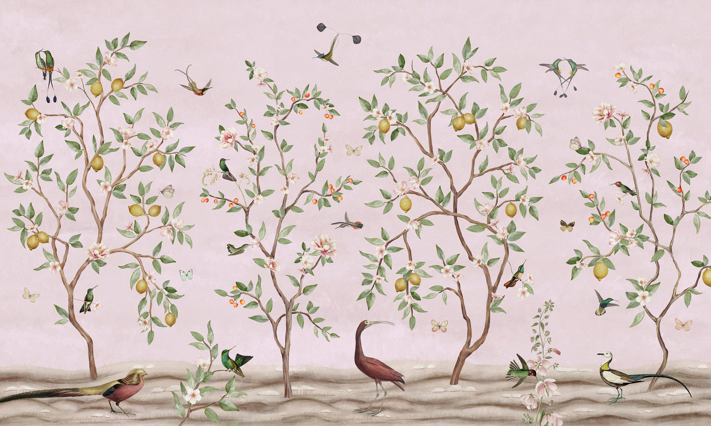 はがせるミューラル壁紙 のりなし Sir Edward Lemon Tree Chinoiserie Pink W13372