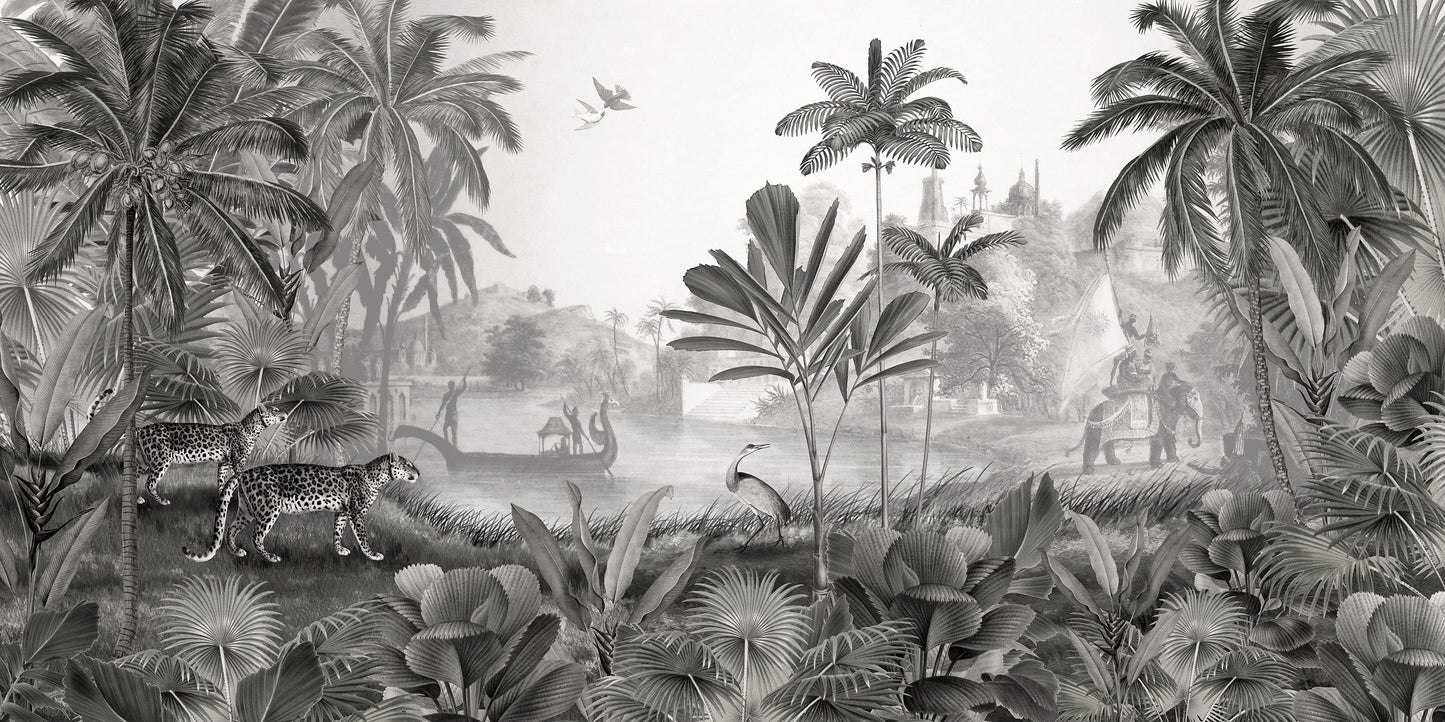 はがせるミューラル壁紙 のりなし Sir Edward Leopard Landscape Black and White W13374