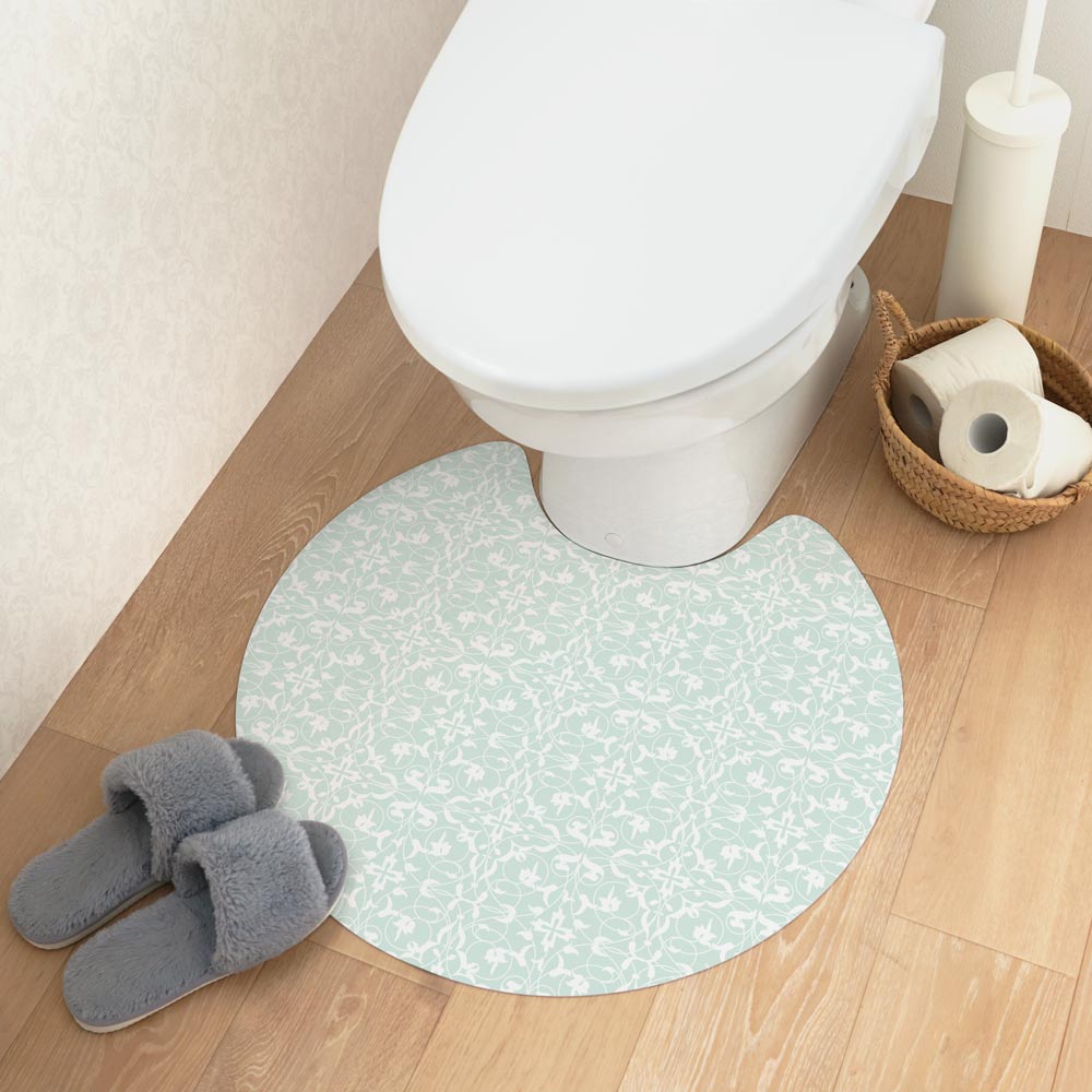 拭けるトイレマット サークルタイプ 60cm×56cm エレガントアラベスク/ミント