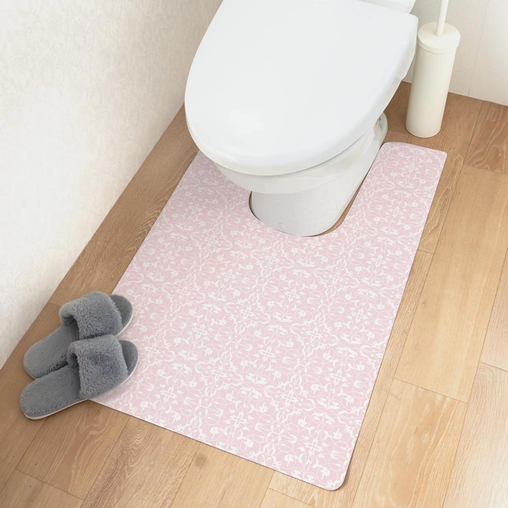 拭けるトイレマット ロングタイプ 60cm×91cm エレガントアラベスク/ピンク
