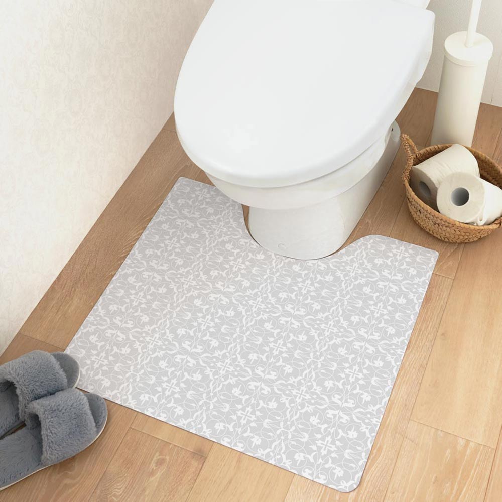 拭けるトイレマット スクエアタイプ 60cm×56cm エレガントアラベスク/グレー