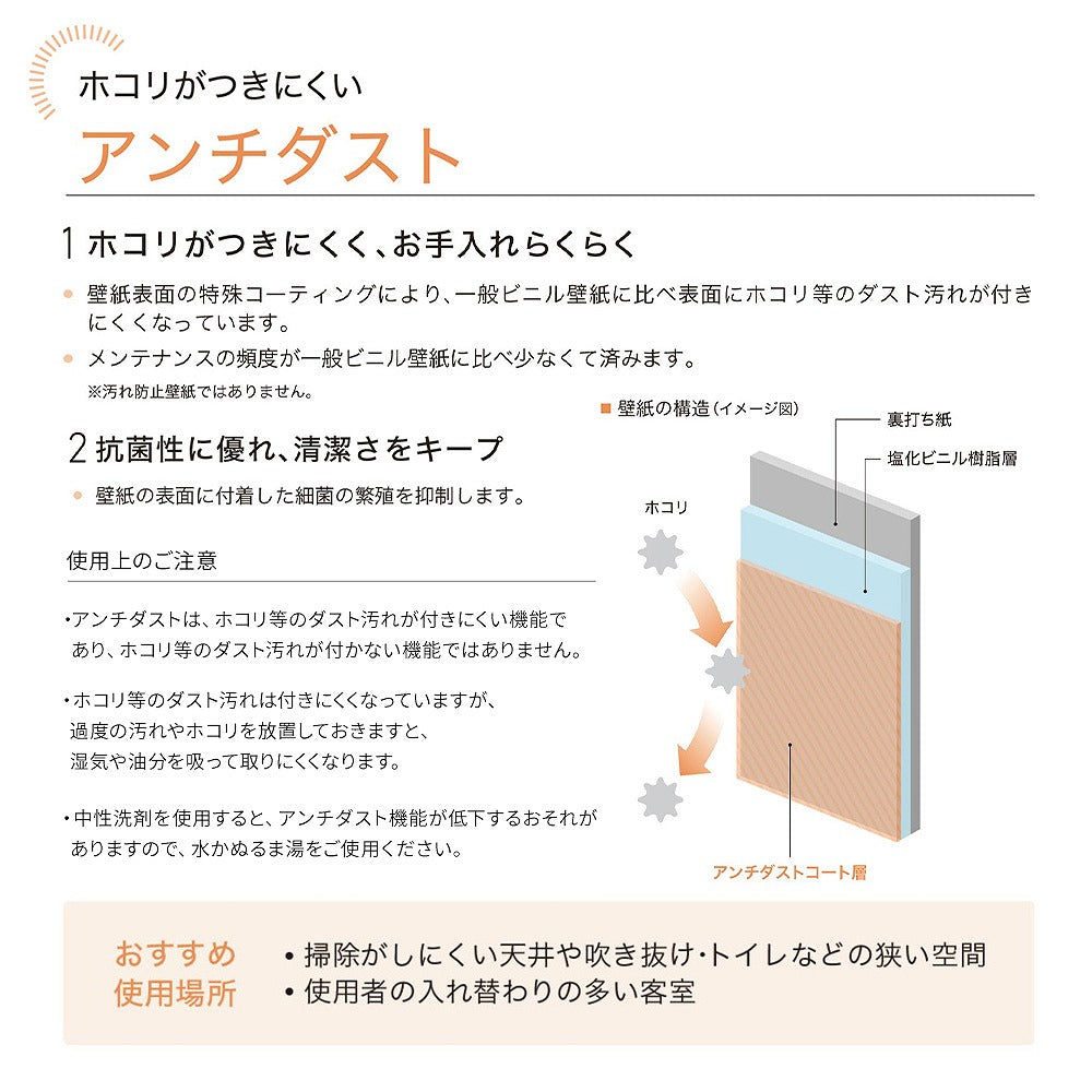 生のり付き【10mパック】国産壁紙 クロス / リリカラ / 菌の抑制におすすめ LV-2481