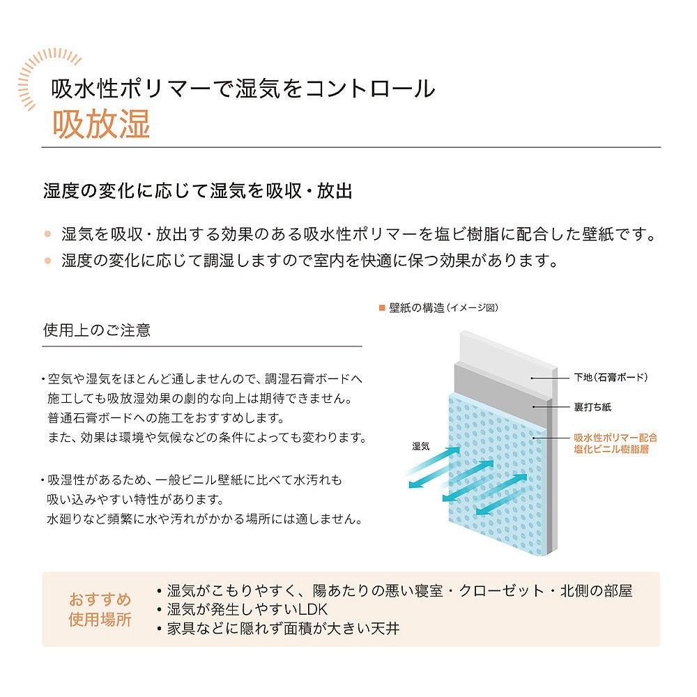 のりなし【1m単位切り売り】国産壁紙 クロス / リリカラ / 湿度調整におすすめ LV-2645