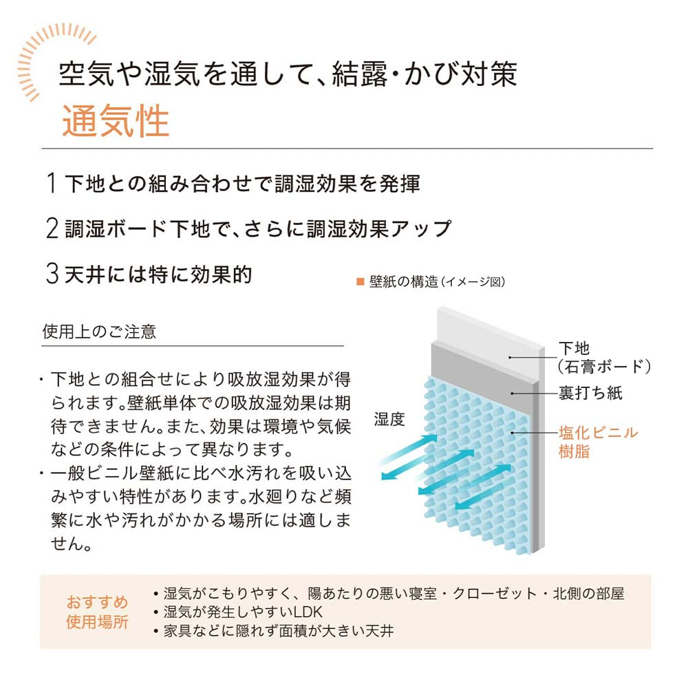 LL-6903 LV-2644 壁紙 のりなし クロス / リリカラ / ライト 湿度調整におすすめ【1m単位切り売り】