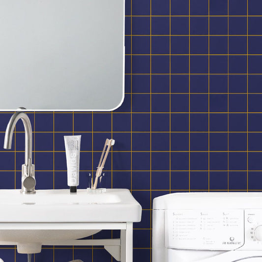 貼ってはがせる シール壁紙 「Hatte me! （ハッテミー）」 リメイクシート WALLN カラースクエアタイル （65cm×2.6mサイズ） CSQT-09 / ネイビー×イエロー