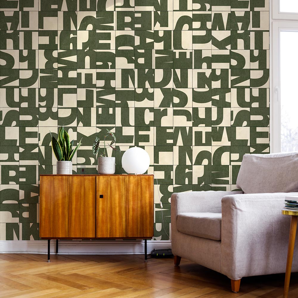 貼りやすいフリース壁紙（のりなし） WALLN レターブロック (49cm×3mサイズ) NKH-LB03