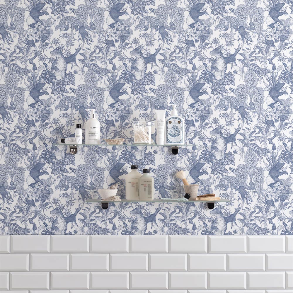 【卸専用】はがせる壁紙 のりなしタイプ WALLTZ ウォルツ 村山大明 Tropical rainforest Blue NWZ-TFBL (49cm×2.7mサイズ)