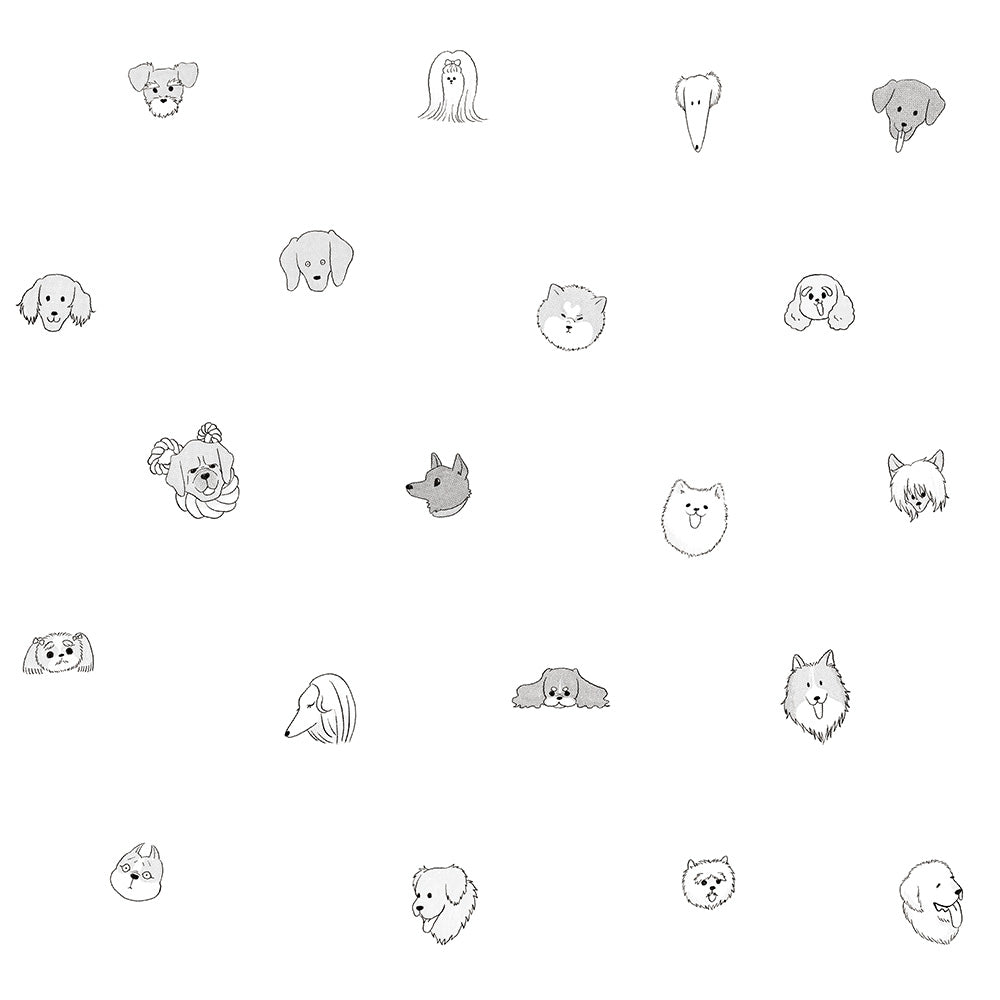 はがせる壁紙 シールタイプ What's poppin? Doggy’s Collection (49cm×3mサイズ) Faceful Friends モノクロ
