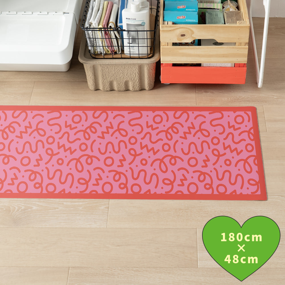 拭けるキッチンマット 「Sheete me ! (シーテミー)」 48cm×180cm WIGGLE WAVE スウィートビート What's poppin?