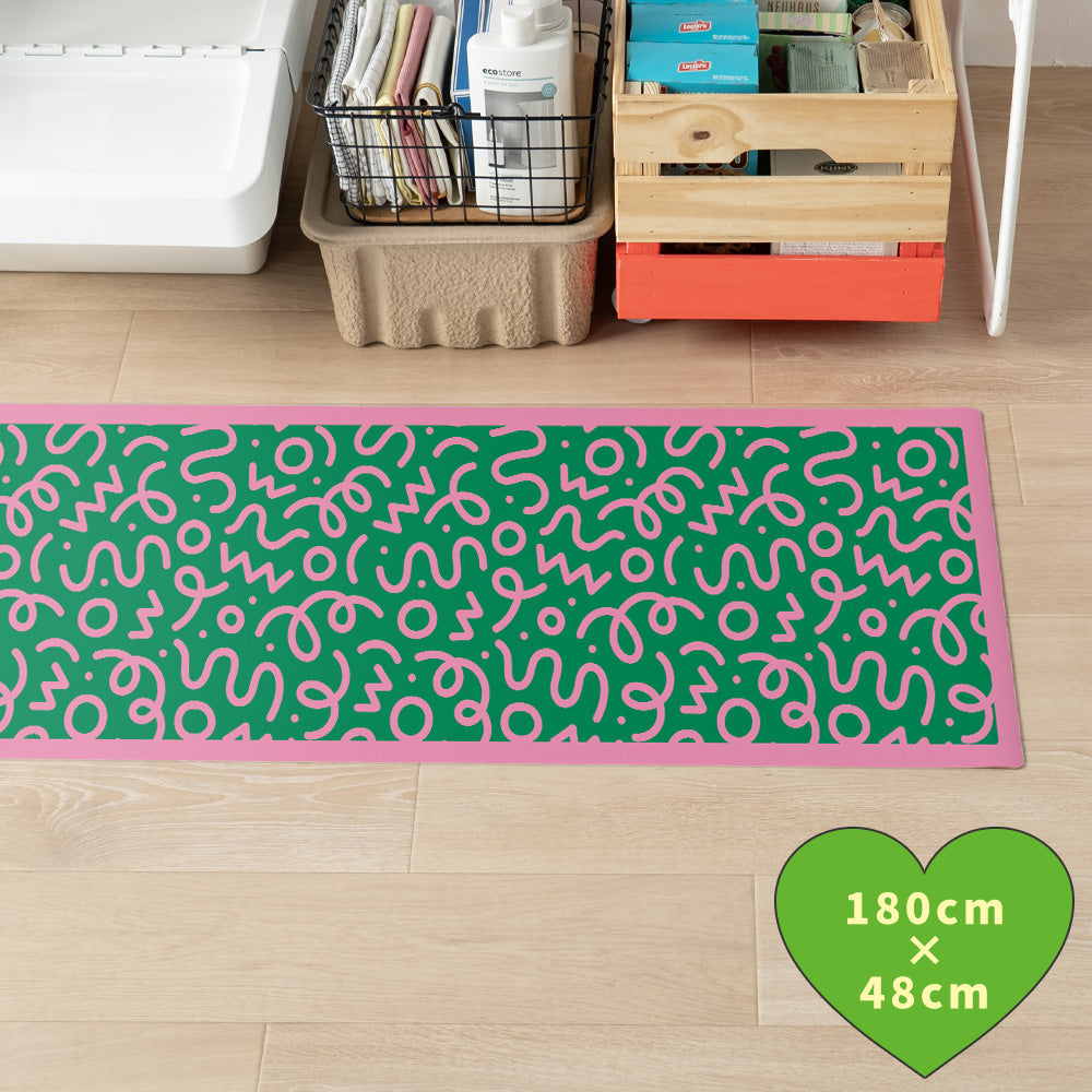 拭けるキッチンマット 「Sheete me ! (シーテミー)」 48cm×180cm WIGGLE WAVE ミントクラッシュ What's poppin?