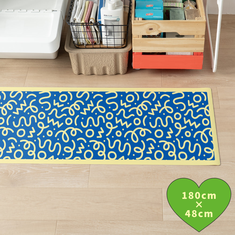 拭けるキッチンマット 「Sheete me ! (シーテミー)」 48cm×180cm WIGGLE WAVE ディープブルーム What's poppin?