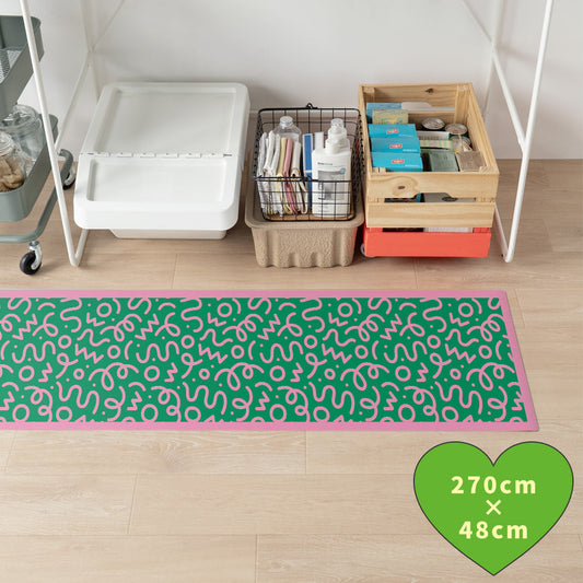 拭けるキッチンマット 「Sheete me ! (シーテミー)」 48cm×270cm WIGGLE WAVE ミントクラッシュ What's poppin?