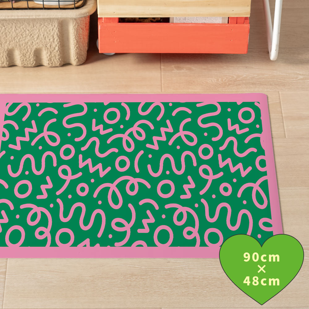 拭けるキッチンマット 「Sheete me ! (シーテミー)」 48cm×90cm WIGGLE WAVE ミントクラッシュ What's poppin?