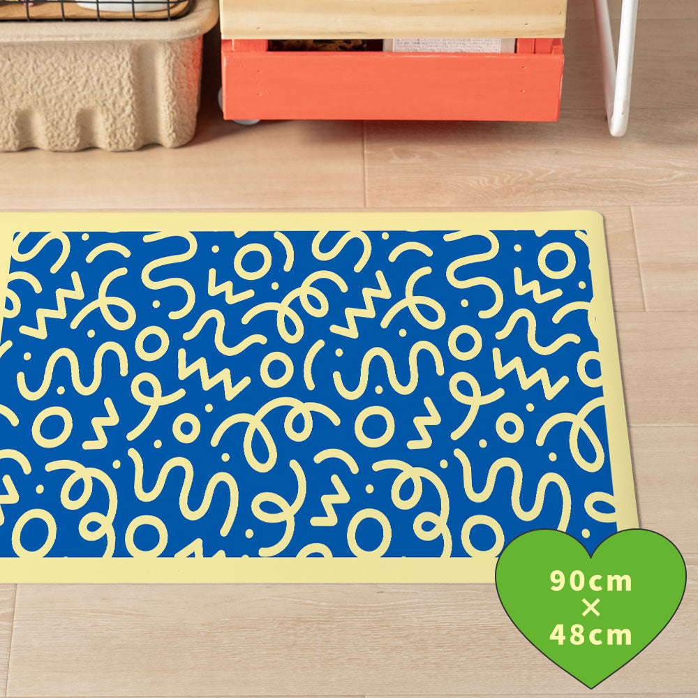 拭けるキッチンマット 「Sheete me ! (シーテミー)」 48cm×90cm WIGGLE WAVE ディープブルーム What's poppin?