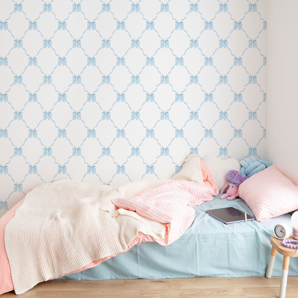 はがせる壁紙 のりなしタイプ What's poppin? ルルリボン (49cm×2.5mサイズ) シュガーブルー