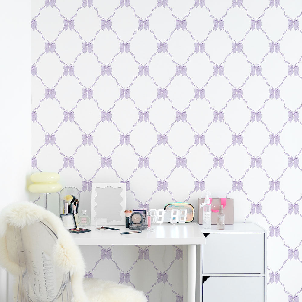 はがせる壁紙 のりなしタイプ What's poppin? ルルリボン (49cm×2.5mサイズ) ミスティパープル