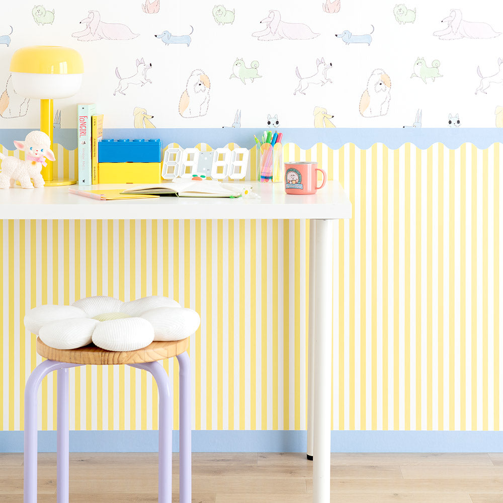 はがせる壁紙 シールタイプ What's poppin? ローワーウォールシート Lower wall sheet ストライプカーニバル　レモンソーダ　TWP-LWS01