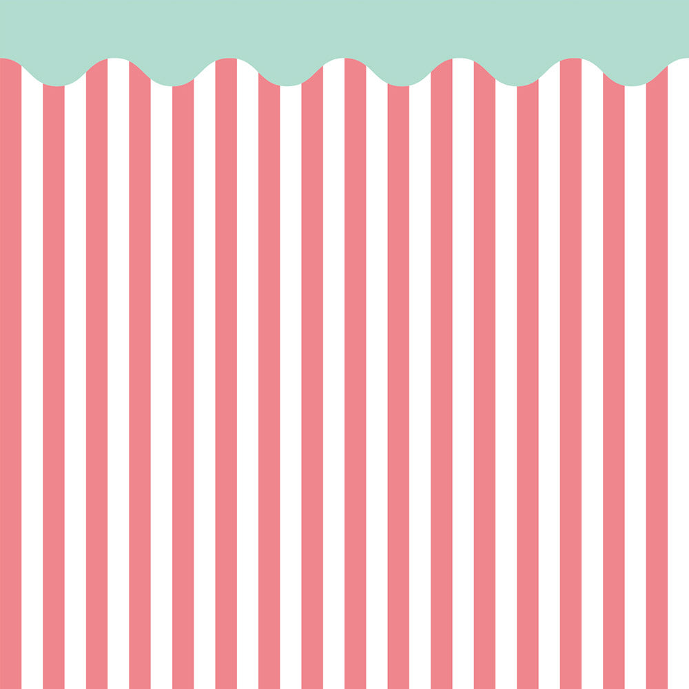 はがせる壁紙 シールタイプ What's poppin? ローワーウォールシート Lower wall sheet ストライプカーニバル　チェリーミント　TWP-LWS02