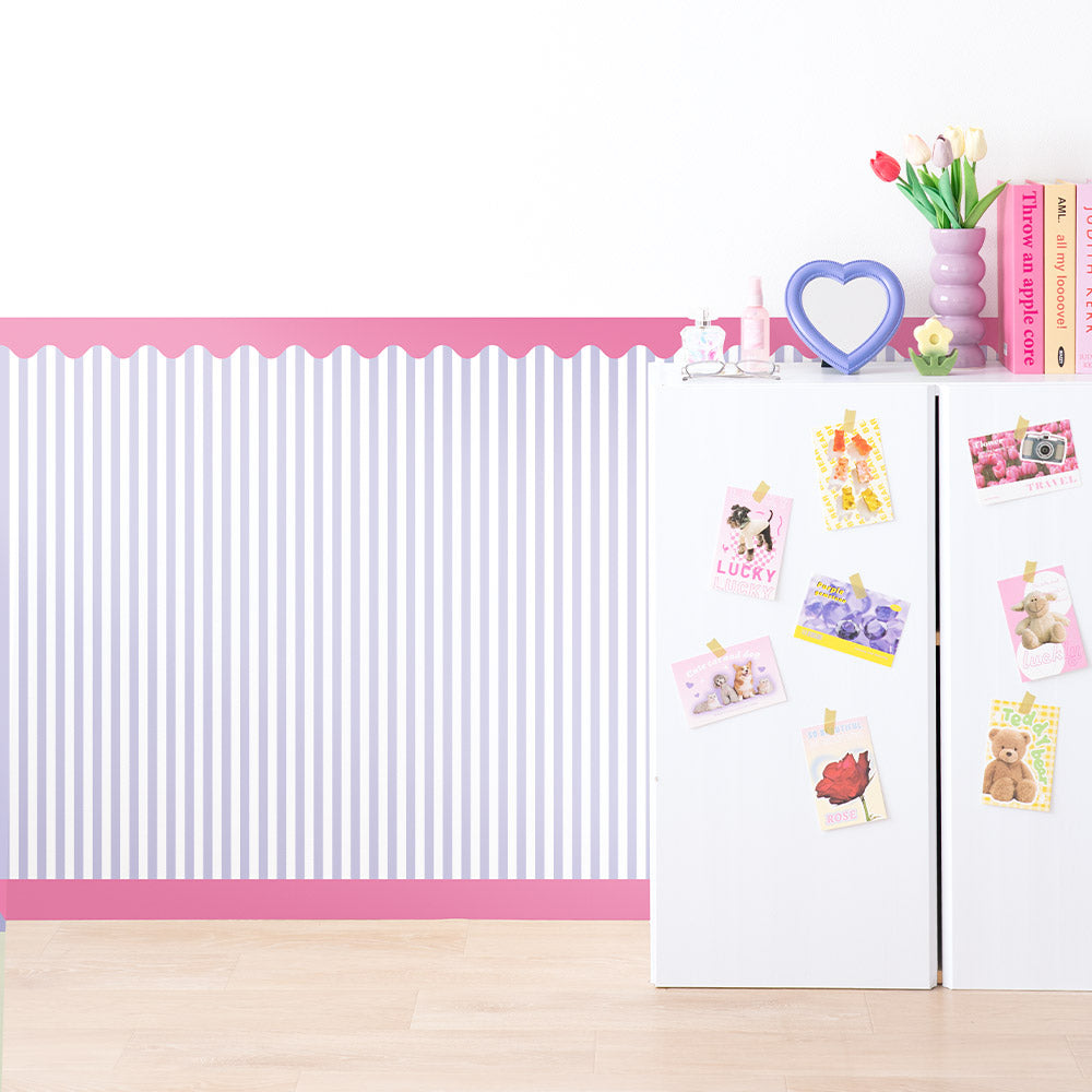 はがせる壁紙 シールタイプ What's poppin? ローワーウォールシート Lower wall sheet ストライプカーニバル　ベリーホイップ　TWP-LWS04