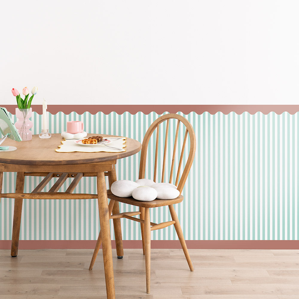 【サンプル】はがせる壁紙 シールタイプ What's poppin? ローワーウォールシート Lower wall sheet ストライプカーニバル　チョコミント　TWP-LWS07