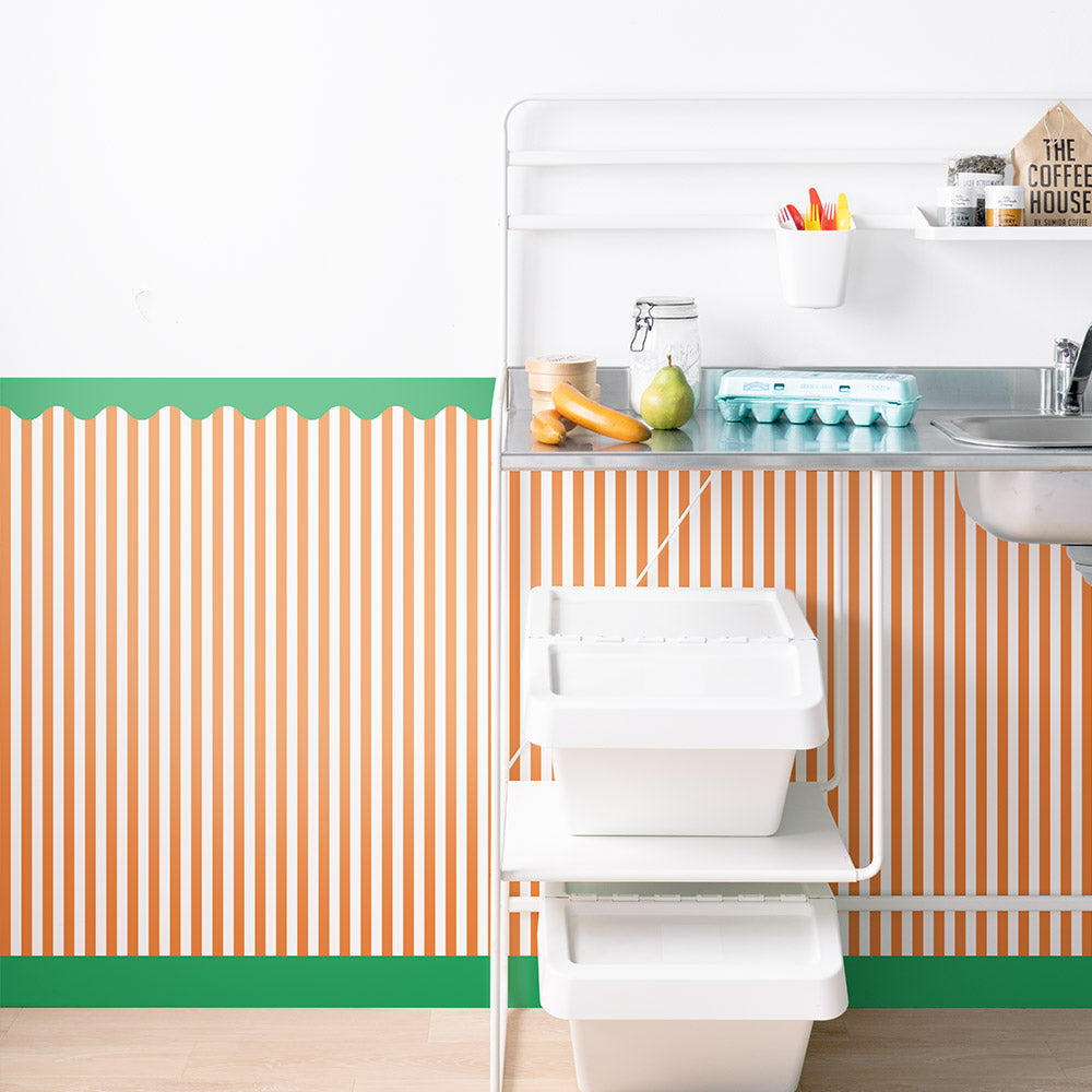 【サンプル】はがせる壁紙 シールタイプ What's poppin? ローワーウォールシート Lower wall sheet ストライプカーニバル　ピクニックサラダ　TWP-LWS08