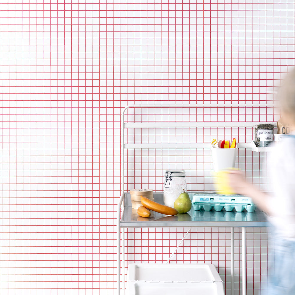 はがせる壁紙 のりなしタイプ What's poppin? ミニスクエアタイル カラージョイント (49cm×3mサイズ) カーニバルチェリー