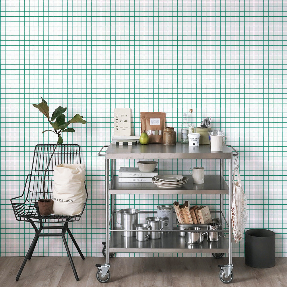 はがせる壁紙 のりなしタイプ What's poppin? ミニスクエアタイル カラージョイント (49cm×3mサイズ) フレッシュバジル