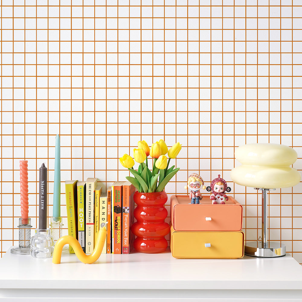 はがせる壁紙 のりなしタイプ What's poppin? ミニスクエアタイル カラージョイント (49cm×2.5mサイズ) キャロットポップ