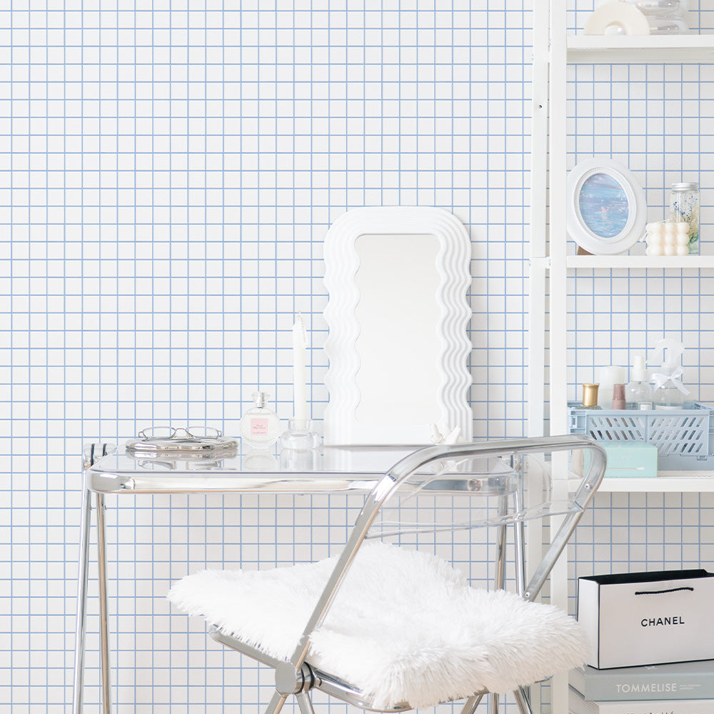 はがせる壁紙 のりなしタイプ What's poppin? ミニスクエアタイル カラージョイント (49cm×2.5mサイズ) アイスドロップ