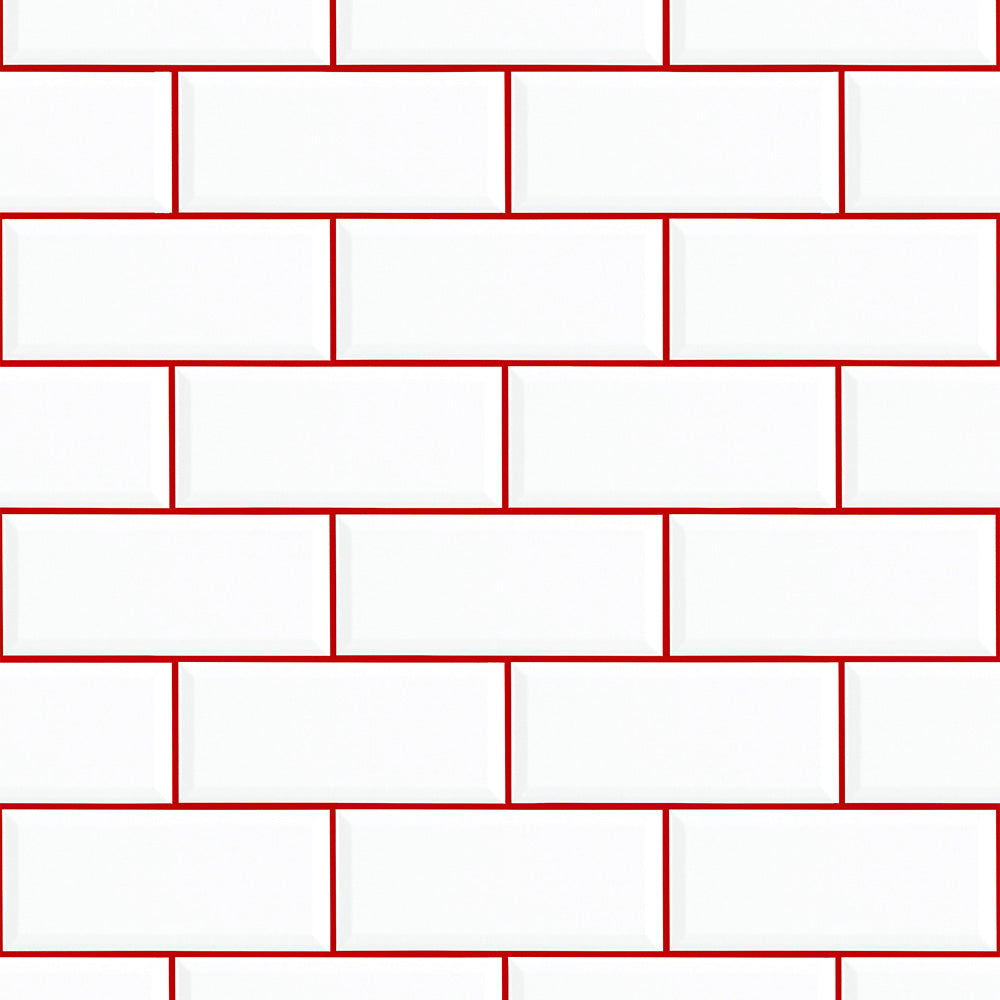 【サンプル】はがせる壁紙 のりなしタイプ What's poppin? メトロタイル カラージョイント チェリースカッシュ