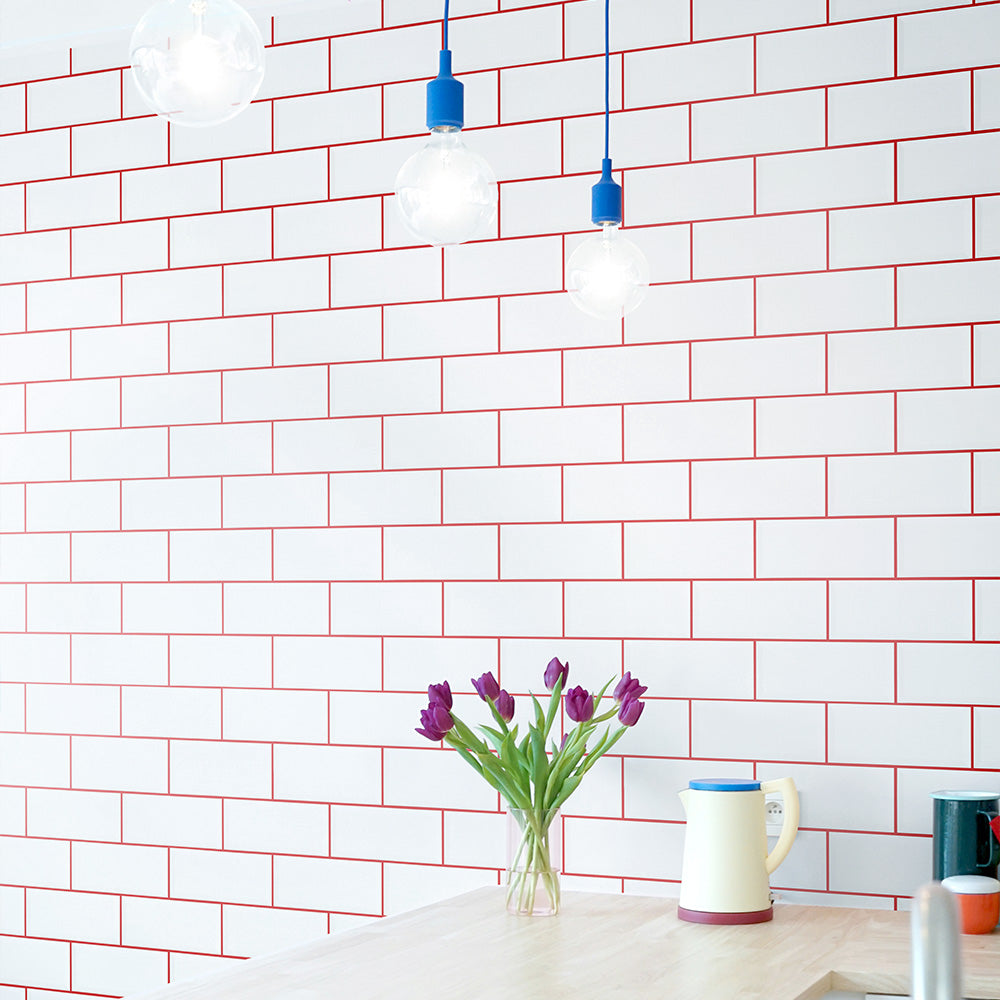 はがせる壁紙 のりなしタイプ What's poppin? メトロタイル カラージョイント (49cm×3mサイズ) チェリースカッシュ